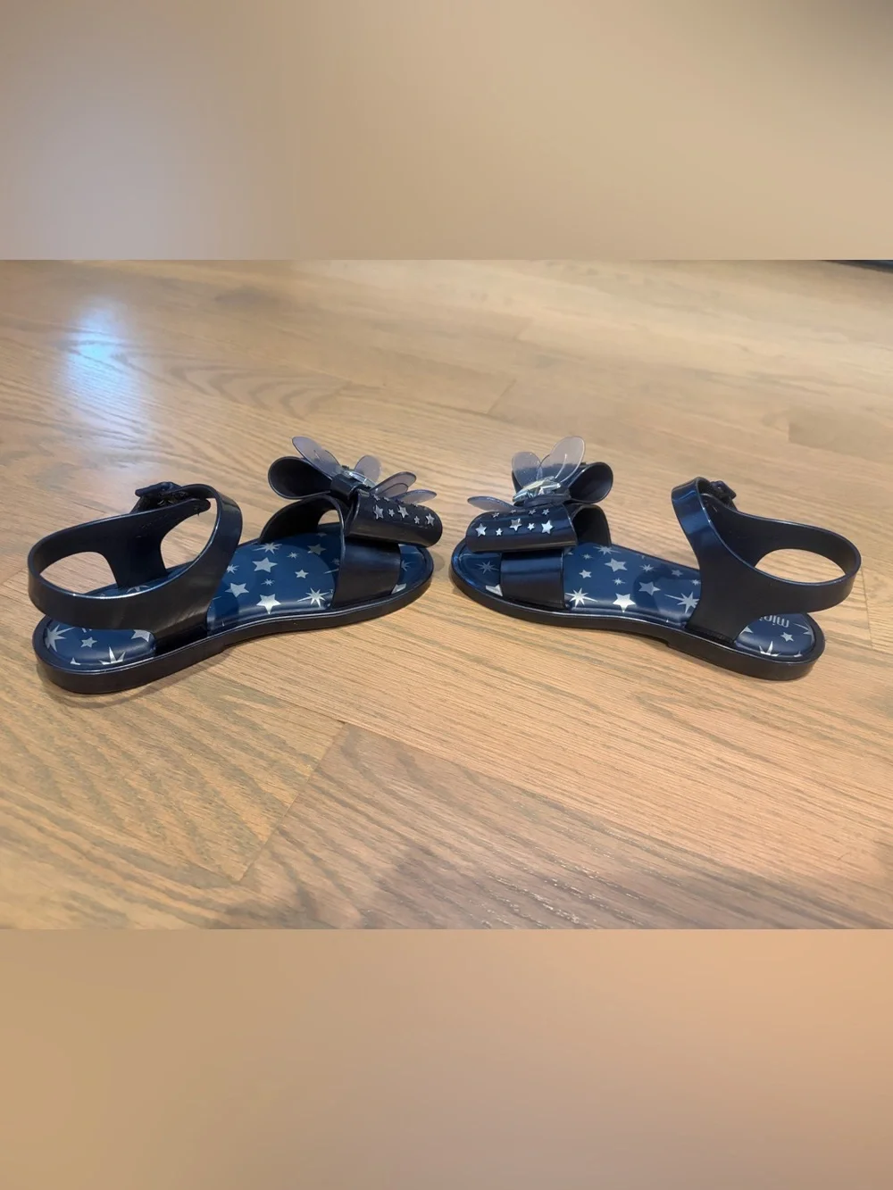 Mini Melissa Navy Star Jelly Sandals with Bow and Silver Star Accent. Never worn